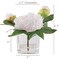 White & Pink Peony Arrangement in Elegant Glass Square Vase - Lifelike Artificial Flowers for Home, Office & Event Decor - Floral Home by Artificial Flowers